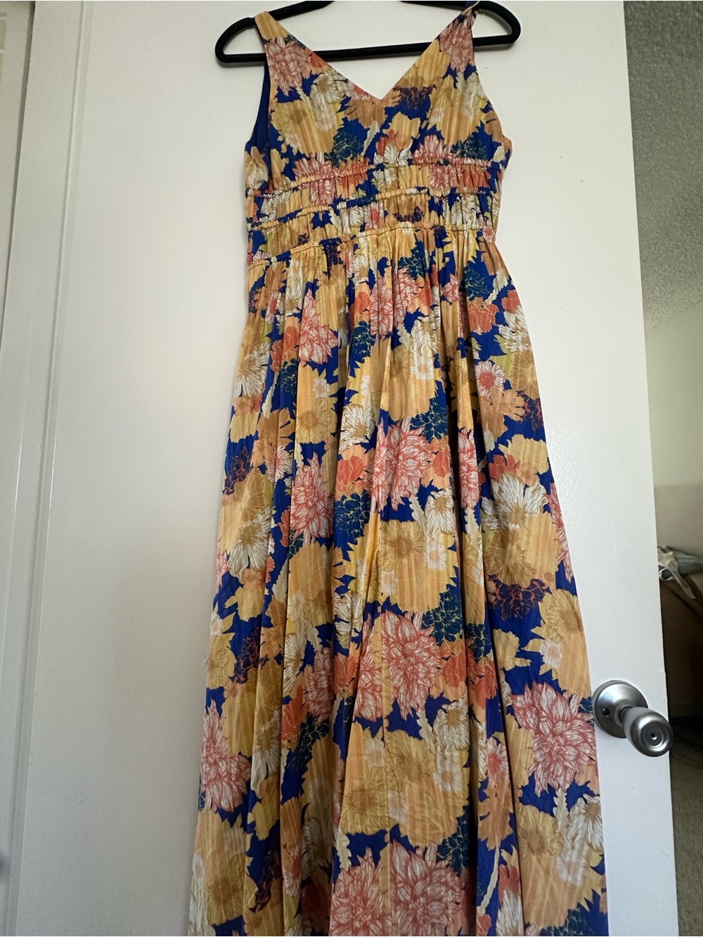 NWOT Caroline Constas Yellow & Blue Floral Maxi Dress - Size L - Picture 6 of 11
